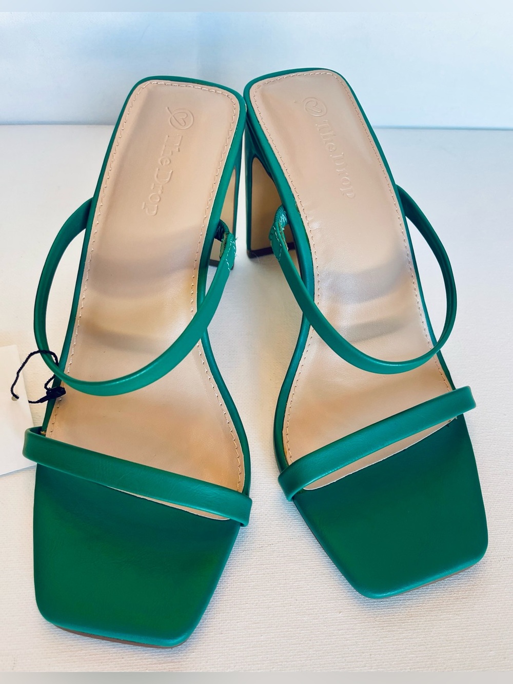 NEW THE DROP AVERY SQUARE TOE TWO STRAP HIGH HEELED SANDAL ULTRAMARINE GREEN SZ7 - Picture 3 of 16